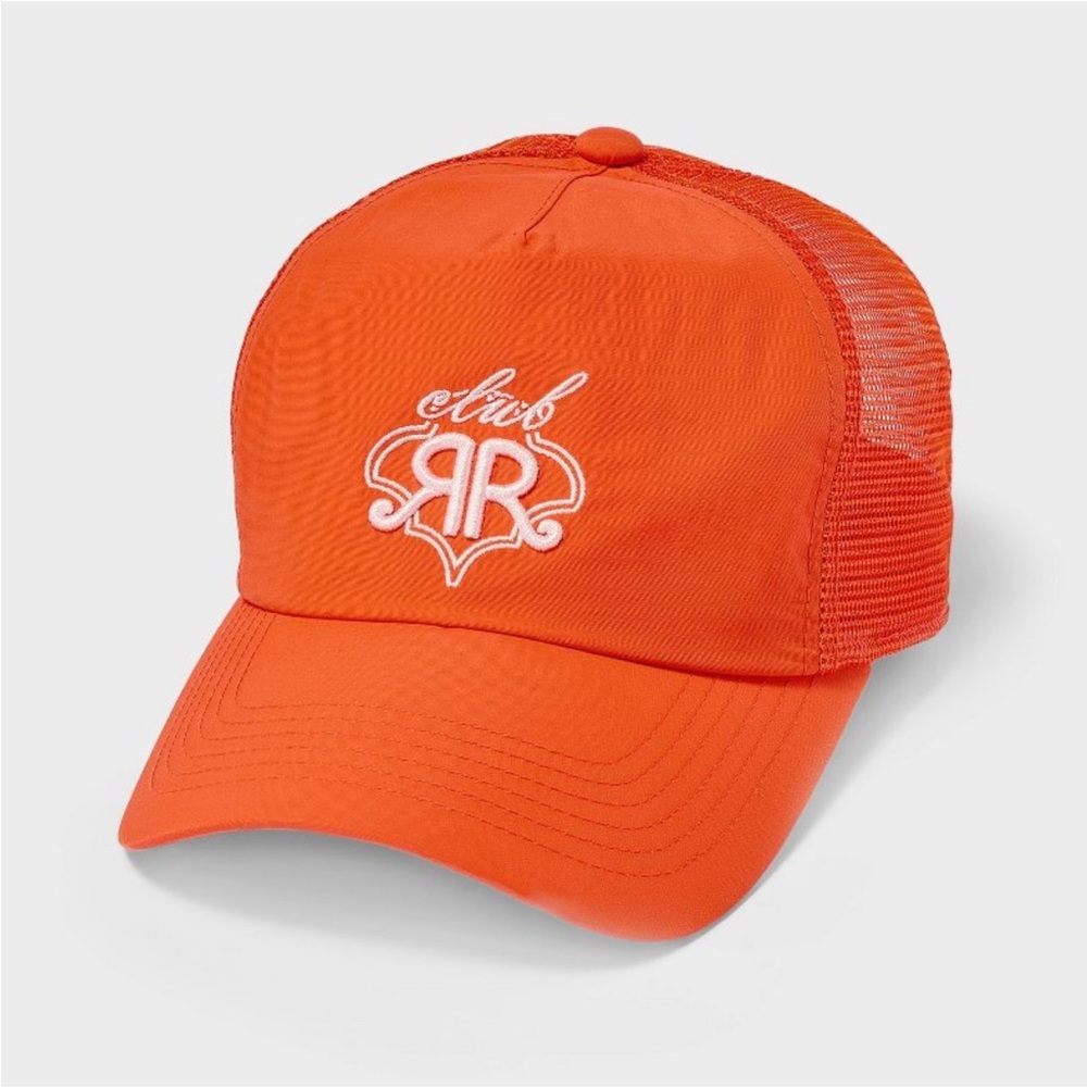 Roller Rabbit Orange Mesh Trucker Hat with White Embroidered Logo